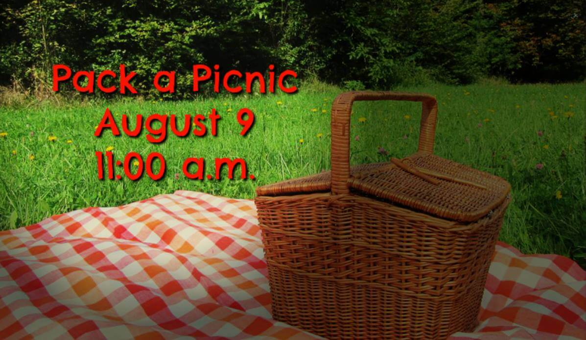 Picnic basket and towel on grass - Pack a Picnic, August 9th @ 11 A.M.
